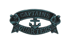 Handcrafted Model Ships K-49005-seaworn Seaworn Blue Cast Iron Captains Quarters Sign 8"