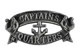 Handcrafted Model Ships K-49005-silver Antique Silver Cast Iron Captains Quarters Sign 8"