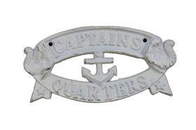 Handcrafted Model Ships K-49005-W Whitewashed Cast Iron Captains Quarters Sign 8&quot;