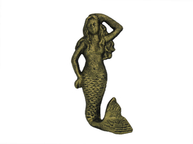 Handcrafted Model Ships K-516-gold Rustic Gold Cast Iron Mermaid Hook 6"