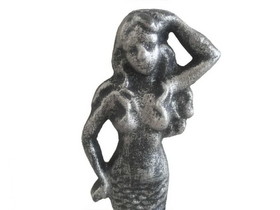 Handcrafted Model Ships K-516-silver Antique Silver Cast Iron Mermaid Hook 6"