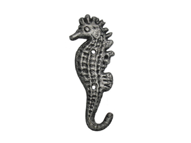 Handcrafted Model Ships K-575-silver Rustic Silver Cast Iron Seahorse Hook 5&quot;