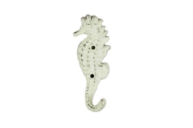 Handcrafted Model Ships K-575-W Whitewashed Cast Iron Seahorse Hook 5&quot;