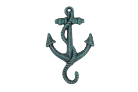 Handcrafted Model Ships K-652-seaworn Seaworn Blue Cast Iron Anchor Hook 5"