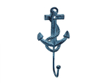 Handcrafted Model Ships K-665-dark-blue Rustic Dark Blue Whitewashed Cast Iron Anchor Hook 7"