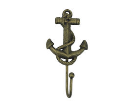 Handcrafted Model Ships K-665-gold Rustic Gold Cast Iron Anchor Hook 7"