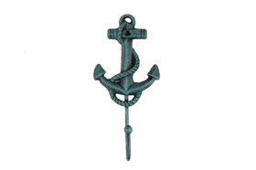 Handcrafted Model Ships K-665-seaworn Seaworn Blue Cast Iron Anchor Hook 7"