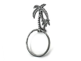 Handcrafted Model Ships K-9009-silver Antique Silver Cast Iron Palm Tree Towel Holder 9"