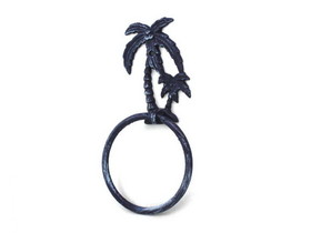 Handcrafted Model Ships K-9009-solid-dark-blue Rustic Dark Blue Cast Iron Palm Tree Towel Holder 9"