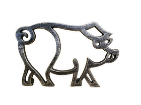 Handcrafted Model Ships K-9012-L-Silver Rustic Silver Cast Iron Pig Shaped Trivet 8"
