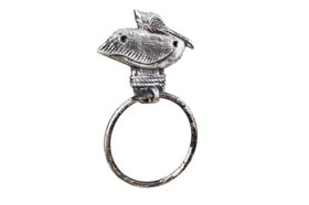 Handcrafted Model Ships K-9017-PEL-Silver Rustic Silver Cast Iron Pelican on Post Towel Holder 8"