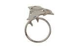 Handcrafted Model Ships K-9034-W Whitewashed Cast Iron Dolphins Towel Holder 7"