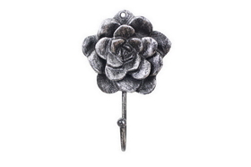 Handcrafted Model Ships K-9048-L-Silver Rustic Silver Cast Iron Decorative Rose Hook 7"