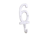 Handcrafted Model Ships K-9055-6-W Whitewashed Cast Iron Number 6 Wall Hook 6