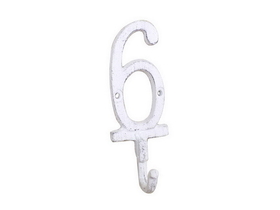 Handcrafted Model Ships K-9055-6-W Whitewashed Cast Iron Number 6 Wall Hook 6"