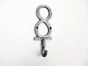 Handcrafted Model Ships K-9055-8-Silver Rustic Silver Cast Iron Number 8 Wall Hook 6"