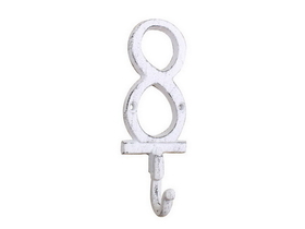 Handcrafted Model Ships K-9055-8-W Whitewashed Cast Iron Number 8 Wall Hook 6"