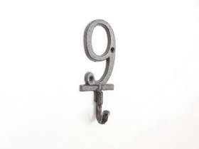 Handcrafted Model Ships K-9055-9-Cast-Iron Cast Iron Number 9 Wall Hook 6"