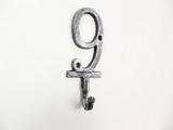 Handcrafted Model Ships K-9055-9-Silver Rustic Silver Cast Iron Number 9 Wall Hook 6