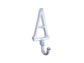 Handcrafted Model Ships K-9056-A-W Whitewashed Cast Iron Letter A Alphabet Wall Hook 6"