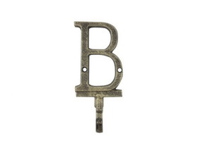 Handcrafted Model Ships K-9056-B-gold Rustic Gold Cast Iron Letter B Alphabet Wall Hook 6"