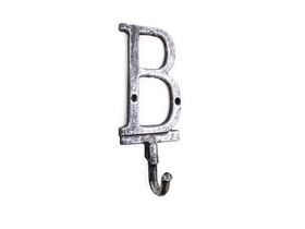 Handcrafted Model Ships K-9056-B-Silver Rustic Silver Cast Iron Letter B Alphabet Wall Hook 6"