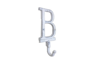 Handcrafted Model Ships K-9056-B-W Whitewashed Cast Iron Letter B Alphabet Wall Hook 6"