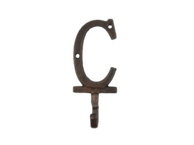 Handcrafted Model Ships K-9056-C-rc Rustic Copper Cast Iron Letter C Alphabet Wall Hook 6"
