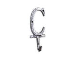 Handcrafted Model Ships K-9056-C-Silver Rustic Silver Cast Iron Letter C Alphabet Wall Hook 6