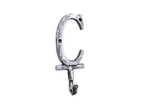 Handcrafted Model Ships K-9056-C-Silver Rustic Silver Cast Iron Letter C Alphabet Wall Hook 6"
