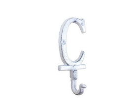 Handcrafted Model Ships K-9056-C-W Whitewashed Cast Iron Letter C Alphabet Wall Hook 6"