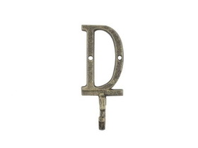 Handcrafted Model Ships K-9056-D-gold Rustic Gold Cast Iron Letter D Alphabet Wall Hook 6"