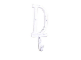 Handcrafted Model Ships K-9056-D-W Whitewashed Cast Iron Letter D Alphabet Wall Hook 6"
