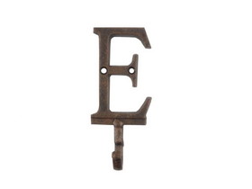 Handcrafted Model Ships K-9056-E-rc Rustic Copper Cast Iron Letter E Alphabet Wall Hook 6"