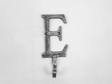 Handcrafted Model Ships K-9056-E-Silver Rustic Silver Cast Iron Letter E Alphabet Wall Hook 6