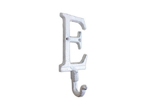 Handcrafted Model Ships K-9056-E-W Whitewashed Cast Iron Letter E Alphabet Wall Hook 6"
