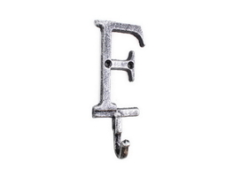 Handcrafted Model Ships K-9056-F-Silver Rustic Silver Cast Iron Letter F Alphabet Wall Hook 6"