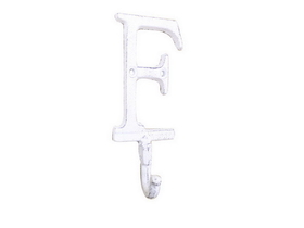 Handcrafted Model Ships K-9056-F-W Whitewashed Cast Iron Letter F Alphabet Wall Hook 6"