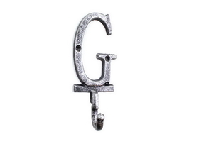 Handcrafted Model Ships K-9056-G-Silver Rustic Silver Cast Iron Letter G Alphabet Wall Hook 6"