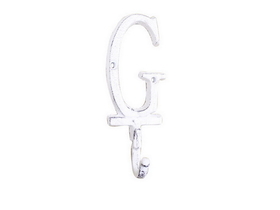 Handcrafted Model Ships K-9056-G-W Whitewashed Cast Iron Letter G Alphabet Wall Hook 6"