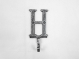 Handcrafted Model Ships K-9056-H-Silver Rustic Silver Cast Iron Letter H Alphabet Wall Hook 6