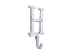 Handcrafted Model Ships K-9056-H-W Whitewashed Cast Iron Letter H Alphabet Wall Hook 6"