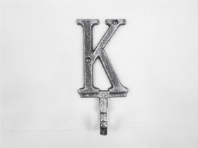 Handcrafted Model Ships K-9056-K-Silver Rustic Silver Cast Iron Letter K Alphabet Wall Hook 6"