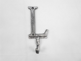 Handcrafted Model Ships K-9056-L-Silver Rustic Silver Cast Iron Letter L Alphabet Wall Hook 6"