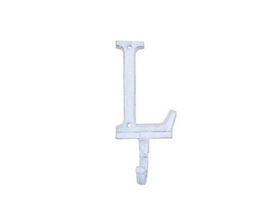 Handcrafted Model Ships K-9056-L-W Whitewashed Cast Iron Letter L Alphabet Wall Hook 6"