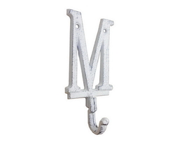 Handcrafted Model Ships K-9056-M-W Whitewashed Cast Iron Letter M Alphabet Wall Hook 6"