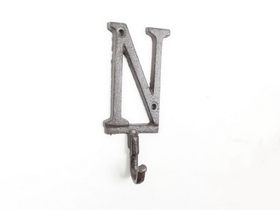 Handcrafted Model Ships K-9056-N-Cast-Iron Cast Iron Letter N Alphabet Wall Hook 6"