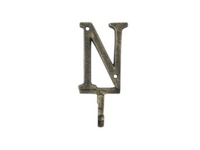 Handcrafted Model Ships K-9056-N-gold Rustic Gold Cast Iron Letter N Alphabet Wall Hook 6"