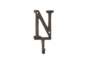 Handcrafted Model Ships K-9056-N-rc Rustic Copper Cast Iron Letter N Alphabet Wall Hook 6"