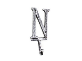 Handcrafted Model Ships K-9056-N-Silver Rustic Silver Cast Iron Letter N Alphabet Wall Hook 6"